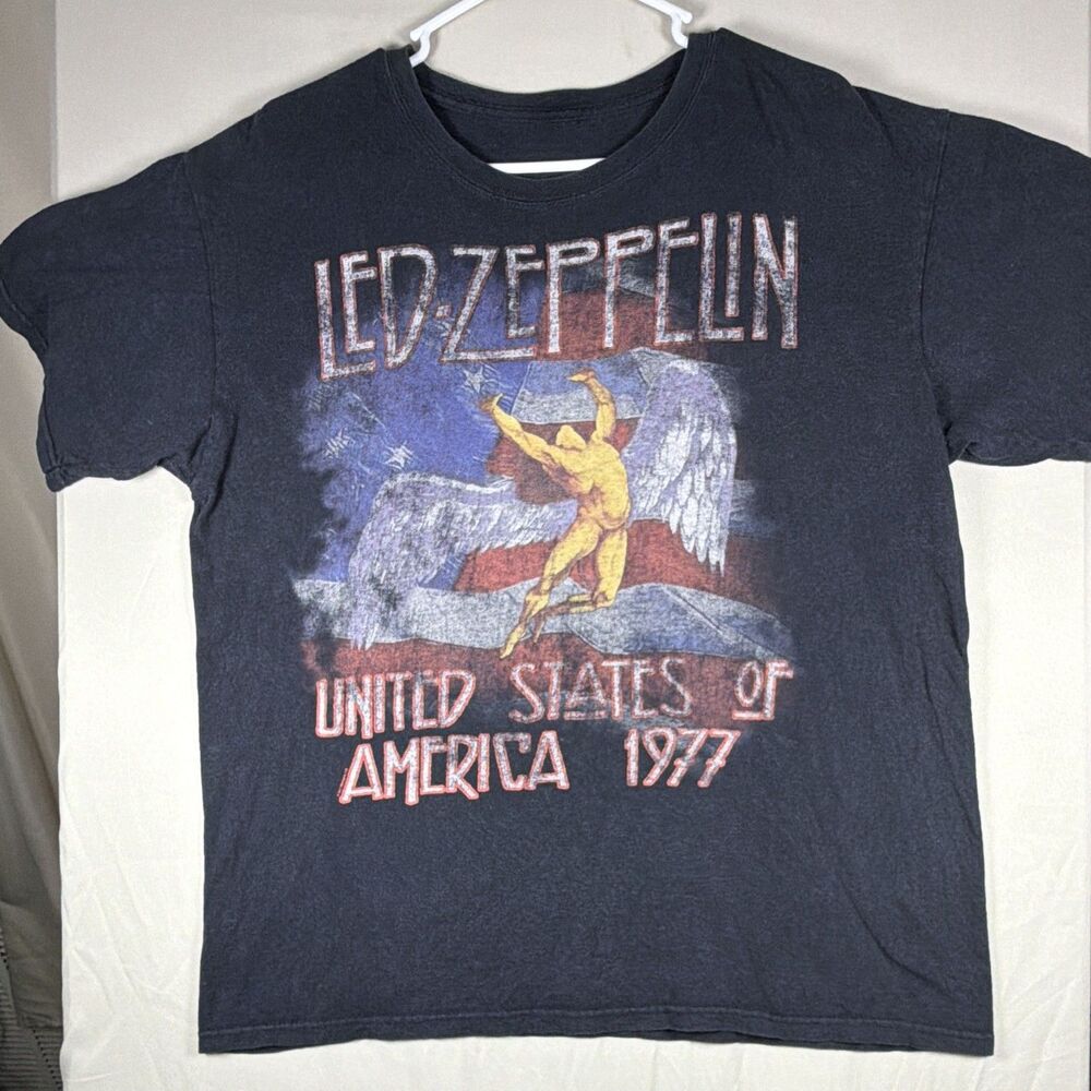 Led Zeppelin USA 1977 Tour Graphic T-Shirt Mens Large Black Band Tee